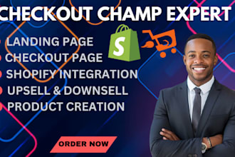 design checkout champ landing page and integrate it to shopify, woocommerce