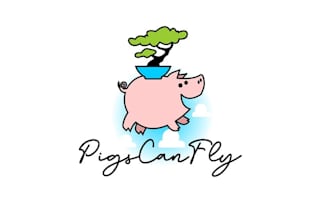 design flying pig bonsai plants business logo