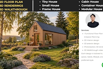 design tiny house, cabin house, container house and small house in 3d