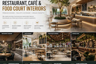 design a modern restaurant, café, and food court