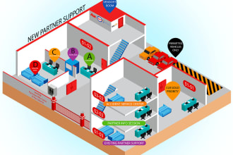 draw isometric projection illustration infographics and map