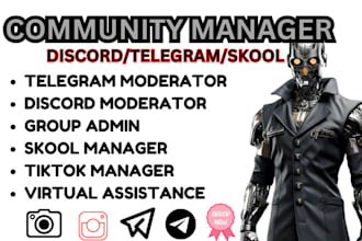 do crypto telegram promotion community manager, discord moderator, set up bot