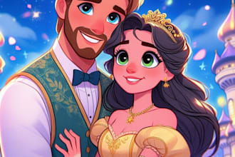 draw custom disney cartoon couple portrait illustration