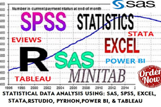 do statistical data analysis using SAS, spss, rstudio, excel, stata
