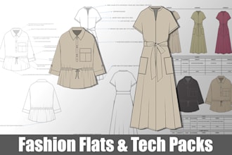 make tech packs, fashion flats, cad, technical drawings