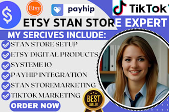 setup stan store shop payhip systeme io etsy digital products tiktok marketing