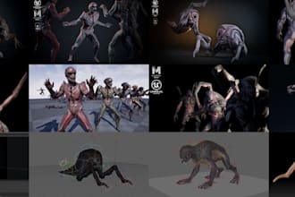3d creatures monster model, horror beast vemon for unity game, unreal or films