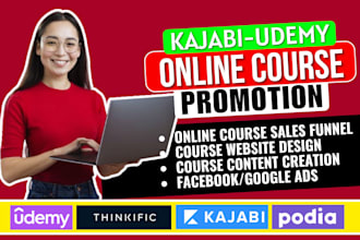 do online course promotion, kajabi online course sales funnel, thinkific udemy