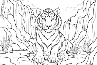 create coloring page tigers walk in waterfalls black white for you