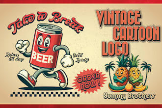 create vintage retro cartoon character  mascot illustration logo t shirt design