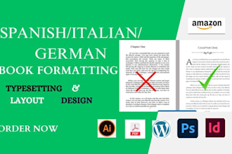 design, format and layout italian book, spanish book, german book, typesetting