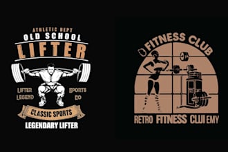 do hand drawn gym fitness logo or t shirt design