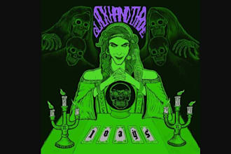craft a psychedellc trippy stoner doom metal brand logo design,doom,rock art