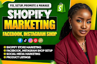 setup tiktok shop, facebook shop, instagram shop, meta ads for shopify marketing