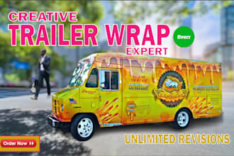 design vehicle wrap design for trailer, gaming trailer, food truck, caravan wrap