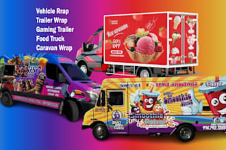 design vehicle wrap design for trailer, gaming trailer, food truck, caravan wrap