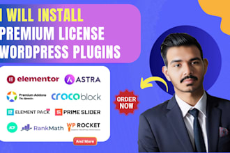 install elemontor pro, astra pro, rank math, acf pro, and other premium plugins