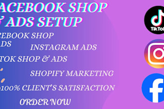 setup facebook shop instagram shop tiktok shop with complete shopify marketing
