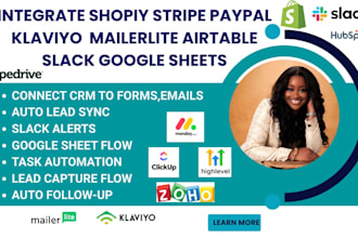 integrate shopify stripe paypal klaviyo mailerlite airtable slack google sheets
