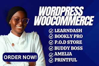 build wordpress woocommerce elementor learndash bookly pro amelia course upload