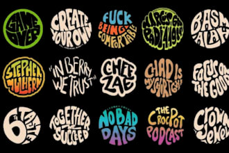 draw awesome, modern bold typography font logo design hand lettered circle style