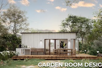 design container house, tiny house, garden room and realistic visualization