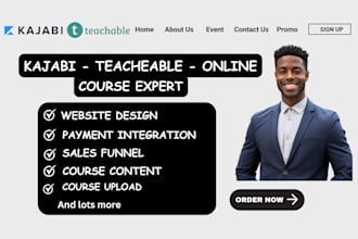create, format, edit, upload online course on kajabi teachable school teachable