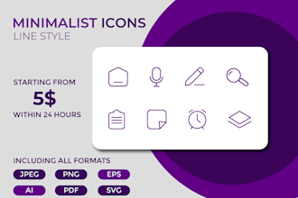 design custom, line icons, and minimalist icons in 24 hours
