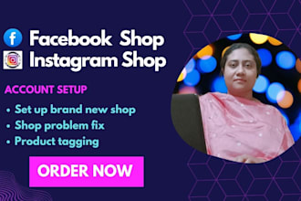 set up facebook and instagram shop also add product and fix rejection