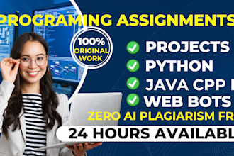 do python programming, assignment, ai,ml, web, bots, java cpp r and projects