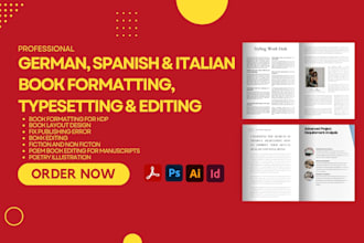 format, design, german ebook, spanish book, italian book, journal KDP formatting