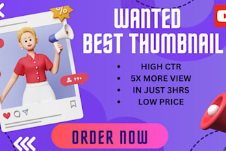 design eye catchy, high CTR youtube video thumbnail in just 3hrs