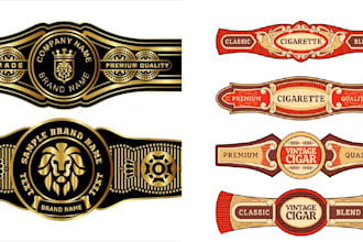 design premium logo for cigar, cigarettes, ring, band, box and label in 24hrs