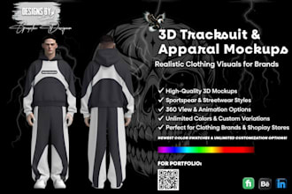 do 3d tracksuit, streetwear and apparel mockup with techpack
