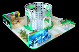design your 3d exhibition booth, stall, kiosk, stand, trade show display
