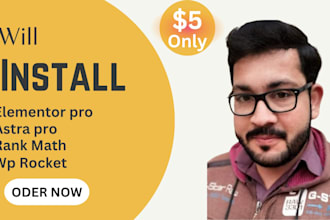 install elementor pro, astra pro, rank math,wp rocket,plugin