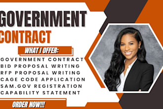 handle government contract research, draft bid proposal for UK tender, rfq, rfi