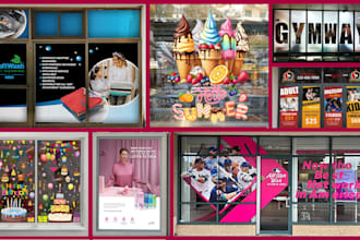 design professional shopfront, storefront, vinyl sticker,signage, window graphic