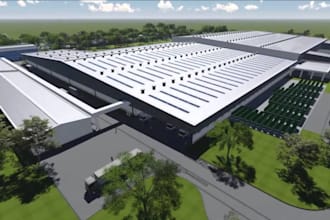 create 3d realistic factory, 3d industrial, 3d warehouse, workshop and refinery