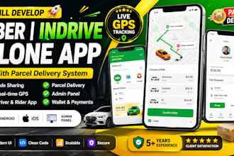 develop uber, indrive clone rideshare app with parcel delivery system