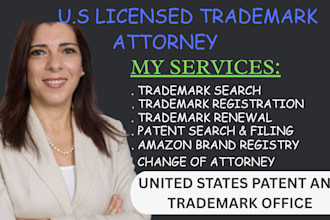 be your US licensed trademark, patent attorney, trademark registration, amazon