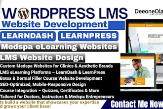 design botox medspa dermal course website, in wordpress lms learnpress learndash