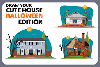 draw halloween house illustration