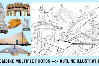 combine multiple photos into one outline illustration