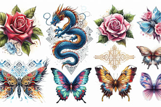 do custom watercolor modern tattoo design for you