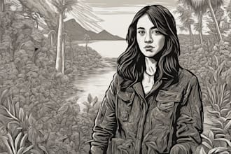 draw a custom digital art portrait in linocut style