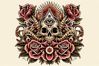 illustration in traditional tattoo or vintage t shirt design