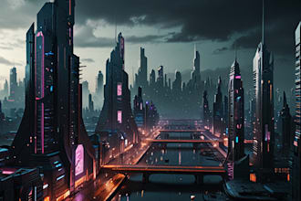 do cyberpunk scifi futuristic city