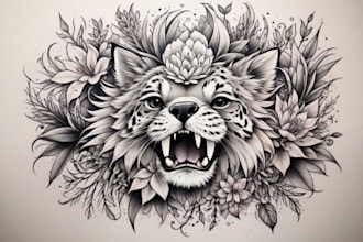 draw animal al botanical original tattoo design