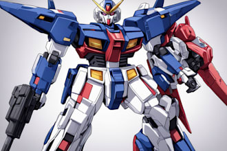 draw gundam, transformers, mecha robot in anime manga style